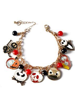 Nightmare Before Christmas Gold-Tone Charm Bracelet – Jack & Sally Lovers’ Jewel